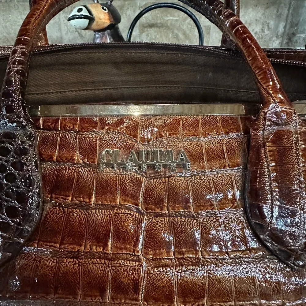 Claudia Firenze Croc-Embossed Leather Tote Bag - Dark Brown -Brand New - Picture 2 of 11